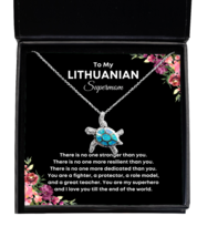 Necklace Present For Lithuanian Mom - To My Supermom - Jewelry Turtle Pendant  - $49.95