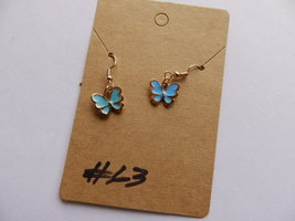 Blue Butterfly&#39;s and gold tone stud handcrafted fashion earrings - £15.18 GBP