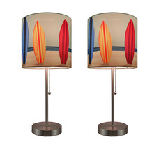 Zeckos Set of 2 Stainless Steel Table Lamps with Decorative Surfboard Shades - £79.12 GBP