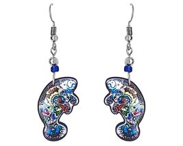 Psychedelic Manatee Sea Animal Graphic Dangle Earrings - Womens Fashion Handmade - $17.81