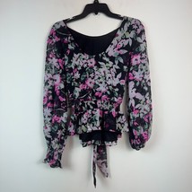 Bar III Womens XL Farah Facade Black Floral Long Sleeve Peplum Tie Top NWT Z22 - £23.06 GBP