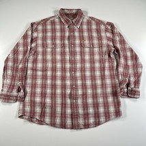 Orvis Flannel Pearl Snap Shirt Mens L Red White Plaid Long Sleeve Cotton Soft - £16.93 GBP