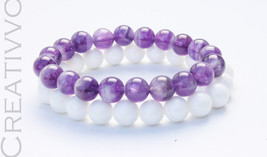 8mm Amethyst, Nacre Bracelets - Gemstone Bracelet, Womens Bracelet, Healing Brac - £20.18 GBP