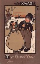 Xmas CHRISTMAS-TO Greet YOU-DUTCH Girl &amp; Boy Postcard - £7.41 GBP