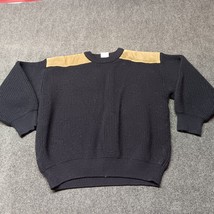 Vintage Australia Workwear Sweater Men XL Dark Blue Leather Shoulders - $37.02