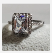 SILVER SQUARE GEMSTONE RHINESTONE COCKTAIL RING SIZE 4 5 6 7 8 9 10 11 - £31.45 GBP