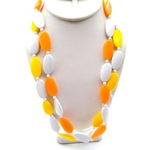 Vintage Beaded Strand Duo Necklaces, Lot of 2 Orange or Yellow and White Plastic - £22.42 GBP