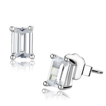 1.13Ct Emerald Cut Simulated Diamond Solitaire Ear Stud Rhodium Plated Earrings - £36.15 GBP