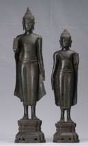 Antigüedad Khmer Estilo Bronce Abhaya Protección Buda Estatuas (Par) - - £1,802.59 GBP