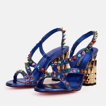 The Caris Sax Blue Block Heel Spike Leather Women Sandal Final Sale! image 2