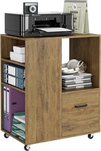 Wood Mobile File Cabinet with Drawer and Storage Shelves, Large Lateral Filing - £62.49 GBP