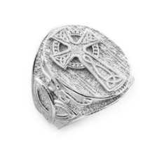 925 Sterling Silver Celtic Cross Trinity Knot Men&#39;s Ring Irish - All /Any Size - £118.49 GBP