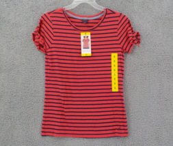 Nautica Womens 100% Cotton Shirt Sz S Melonberry Stripes Red Blue Tie Sleeve Nwd - £6.37 GBP