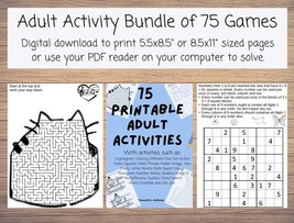 75 Printable Adult Activities, Adult Games: Coloring, Spot Difference, Dot-to-Do - £3.19 GBP