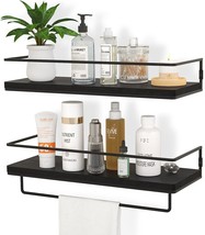 With A Black Metal Frame And A Towel Rack, The Zgo Floating Shelves For Wall Set - £27.14 GBP