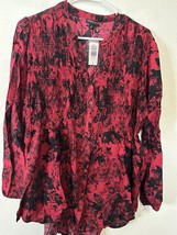 Torrid Red Floral Long Sleeve Twill Smock Tunic Blouse Shirt Size Large (0) - £28.56 GBP