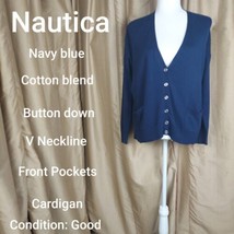 Nautica Navyblue V Neckline Front Pockets Button Down Cardigan Size XS - £6.29 GBP