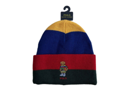 Polo Ralph Lauren Basketball Bear Cuff Knit Beanie Hat Striped Multicolor - £70.98 GBP