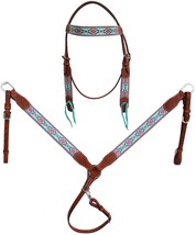 Horse Horse Western Turquoise Aztec Browband Bridle &amp; Breast Collar Tack... - $89.09