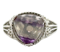 Clear and Purple Quartz Solitaire Sterling Silver Size 8 Ring 4.7g - $73.50