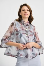 Joseph Ribkoff Size 12 Shirt W Jacket Sheer Floral Button Front Gray 201539 - £142.44 GBP