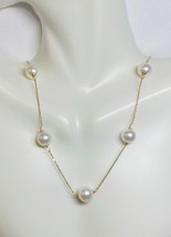 14k Yellow Gold &amp; 9mm Freshwater Cultured Pearl Cable Link 16&quot; Station N... - $8,687.78 MXN