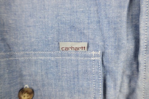 NOS Vtg 90s Carhartt Mens XL Spell Out Short Sleeve Chambray Button Shirt USA Item image 7