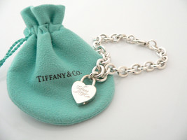 Tiffany &amp; Co Notes Heart Padlock Bracelet Bangle Charm 7.75 In Silver Gift Love - £394.90 GBP