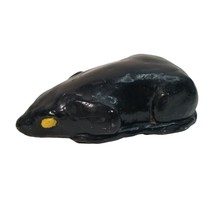 Pottery Rat Handmade Black Yellow Eyes Rodent Halloween Animal Figurine Mouse - £7.99 GBP