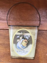 Vintage Reproduction Small Yellow &amp; Brown Metal Easter Chick in Egg Wall Pocket  - £8.20 GBP