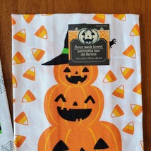 Halloween Tea Towels, set of 2, Flour Sack, Spider Pumpkin Candy Corn image 2