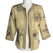 Marisa Christina Embroidered Silk Jacket S Beige 3/4 Sleeves Lined Hook Closure - £25.69 GBP