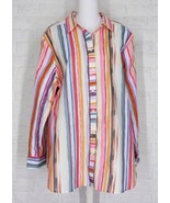 FOXCROFT Boyfriend Watercolor Stripe Tunic Button Down Shirt Multi Color... - $113.84