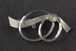 Vintage Jewelry Sterling Silver VAN DELL Ribbon Swirl Brooch Pin &amp; Rhinestone - £14.97 GBP