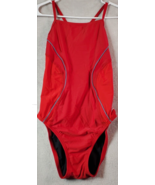 Speedo Swimsuit Womens Size 8 Red Nylon Spaghetti Straps Back Keyhole Logo - $26.62 CAD