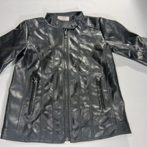 LJYH Jacket Women's Faux Leather Pleated Elbow T11-12 Black Full Zip Pockets image 13