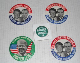 Election--5 vintage political pins...Carter-Mondale..1976-1980...old der--A - £11.82 GBP