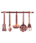 Dollhouse Miniature - 5 Copper Utensils with Hanging Rod - 1:12 scale - $8.99