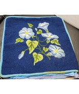 Vintage 1960&#39;s Blue Needlepoint Wool Pillow Sham w/ Morning Glory Flowers - £26.74 GBP