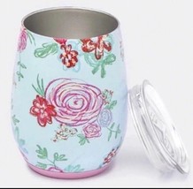 NEW Matilda Jane Be Merry Wine Tumbler Blue w/Pink Floral with Lid - £11.62 GBP