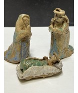 Handmade Signed Pottery Nativity Scene 3 Piece Mary Joseph Jesus MCM Chr... - £24.92 GBP