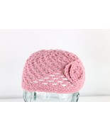 NOS Vtg 70s Streetwear Crochet Wool Knit Flower Skull Beanie Hat Pink Wo... - £31.07 GBP