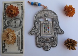 Pewter hamsa Jerusalem ornament w/hanging 12 tribes choshen gems travel prayer - £19.73 GBP