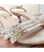 Silver Bling Kitten Heels Womens Size 7 Jeweled Wedding Prom Open Toe Shoes - £11.92 GBP