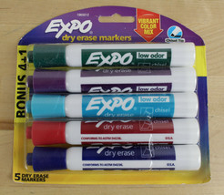 Expo Dry Erase Markers Vibrant Color Mix Chisel Tip 5 Count NEW Low Odor USAMade - £3.88 GBP