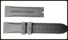 22 mm jenuine rubber EMPORIO ARMANI black watch band strap+ silver deplo... - $59.95