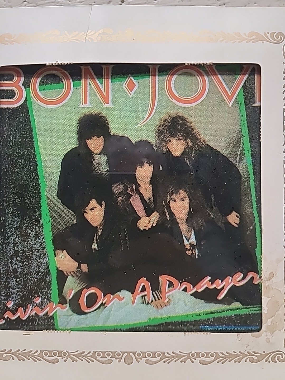 BON JOVI LIVIN' ON A PRAYER  1980's ROCK CARNIVAL PRIZE GLASS MIRROR - 6”x 6” Item image 2