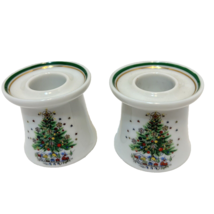 Vintage Salem Porcelain Christmas Eve Taper Candle Holders 2&quot; Lot of 2 J... - $13.24