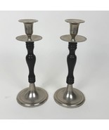 Set of 2 Silver-Tone &amp; Dark Wood Candle Holders 10&quot; - $370.83 MXN