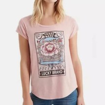 Lucky Brand T-Shirt Women&#39;s Small Floral Cabbage Rose Trade Mark Peach Tee - $19.55